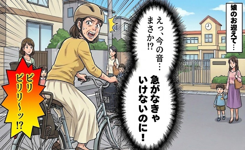 「ビリビリ…」自転車で幼稚園へ急ぐ最中に異音！ママ友に指摘され気付いた悲劇とは【体験談】