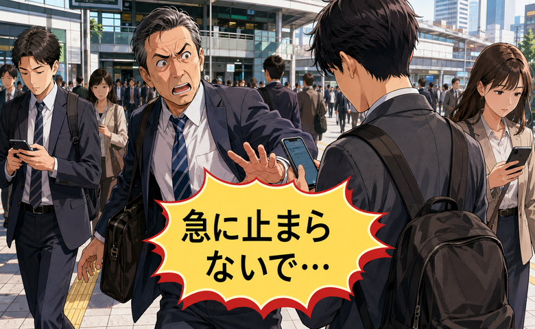 「急に止まらないで…」混雑した街中で進路をふさぐ歩きスマホ。毎日の通勤で募る思いとは【体験談】