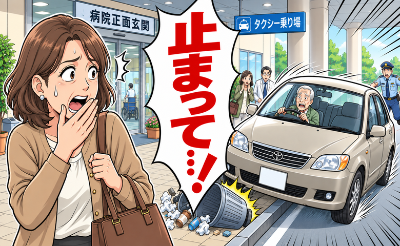 「止まって…！」病院のエントランスでタクシー待ち。縁石を越えて進む車を見た私は【体験談】
