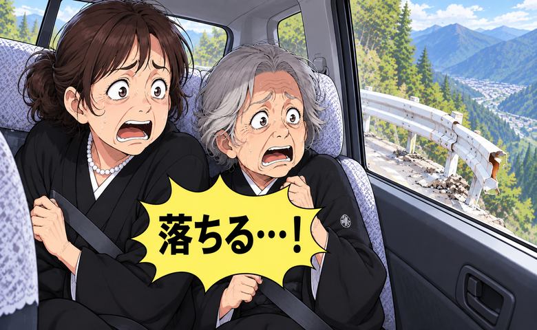 「落ちる…！」親戚の葬式帰り、母と乗ったタクシーが山道で事故。胸に刻んだ教訓とは【体験談】