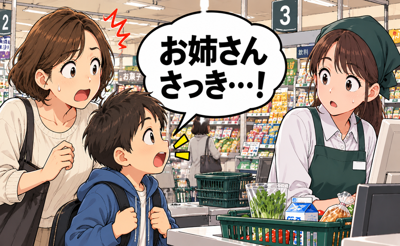 「お姉さん、さっき…！」レジで店員に話しかけた小学生のおいっ子。私が慌てて謝ったワケは【体験談】
