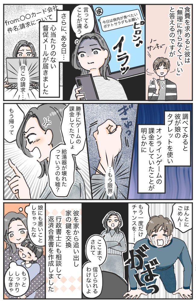 「数日だけ泊めて」のハズが…。ダラダラと居続ける彼。さらに覚えのないクレカの請求が届いて