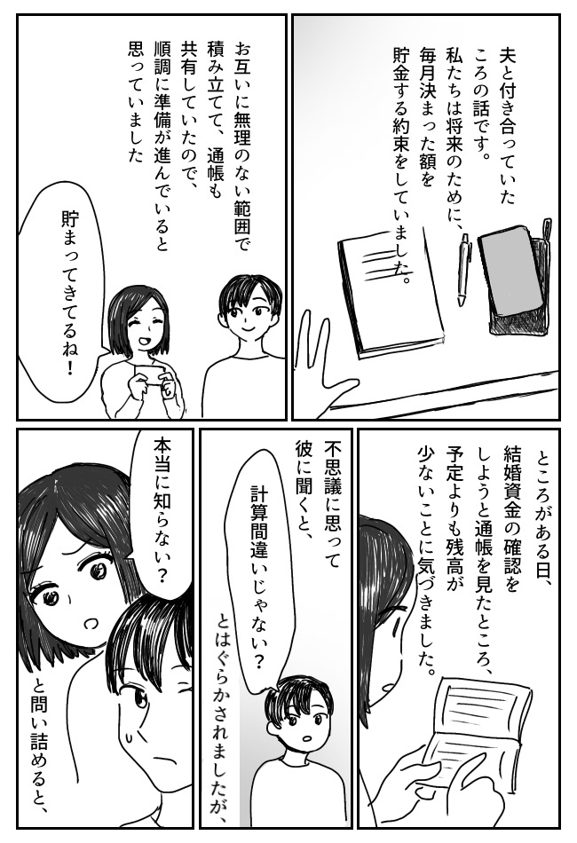 「えっ、残高が…」2人で貯めていた結婚資金が激減!?彼を問い詰めて発覚したまさかの裏切り