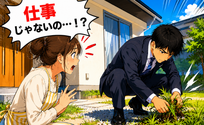 仕事で来られないはずの夫。新居に突然現れると、黙って雑草を抜き始めて…？