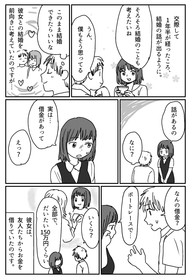 「実は借金があって」結婚を考えていた彼女から突然の告白。「いくら?」と尋ねると…!?