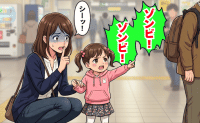 「ゾンビ！ゾンビ！」駅で2歳娘が指さして突然連呼→やめて！？まさかの相手に冷や汗止まらず私は…