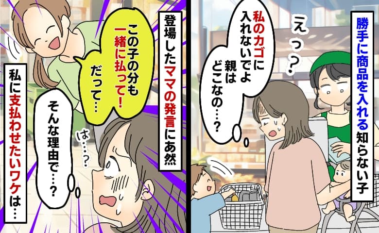 私のカゴに商品を入れた子のママが「一緒に払って！」は？なんで…？見ず知らずの私に支払わせたいワケ