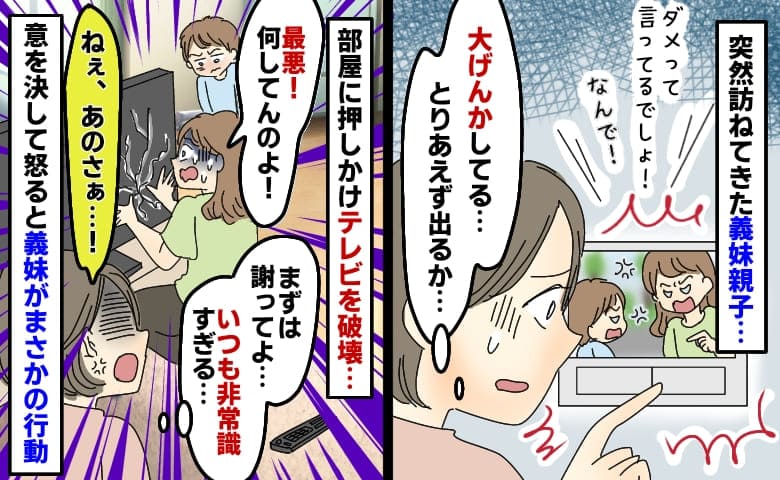 義妹親子が突然押しかけテレビを破壊！「いつも非常識すぎ！」意を決して怒ると義妹が目を疑う行動に…