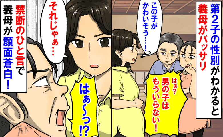 「男の子はもういらない！」第2子の性別がわかると義母がバッサリ→限界…！私の禁断のひと言で義母が顔面蒼白！
