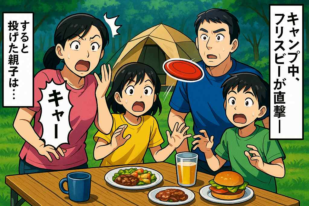 「え、うそでしょ！？」キャンプ場で知らない親子のフリスビーがテーブルを直撃！すると親子は私たちに…！？