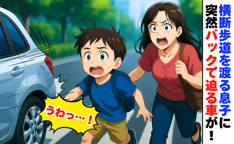 「止まって！」横断歩道を渡る息子めがけて車がバックで突っ込んできた！？恐怖の瞬間、私はとっさに…