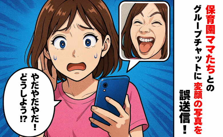 変顔写真を間違えて保育園ママたちのグループLINEに！「どうしよう！？既読ついた」すると返信が…