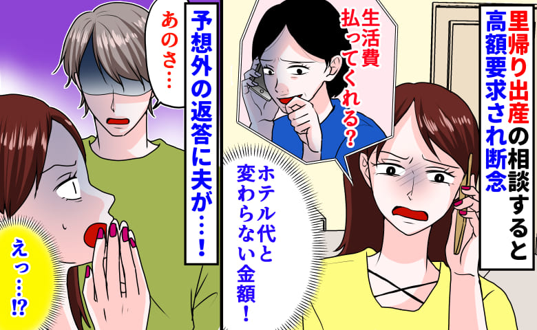 母「生活費払ってくれる？」里帰り出産の相談すると高額要求され断念→ホテル代と変わらない！予想外の返答に夫が…