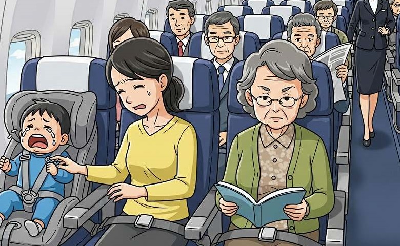 「どうしよう…」初めての飛行機。何をしても泣き止まない息子に刺さる周囲の視線→すると「ねぇ」隣の女性が…