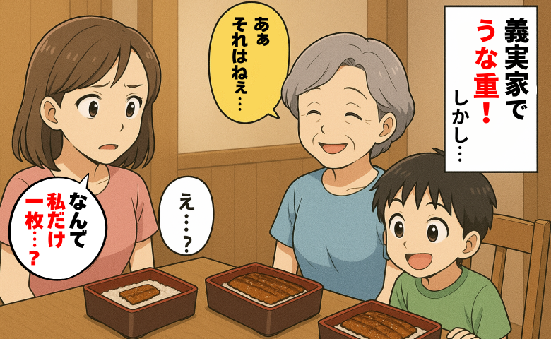  義実家でうな重「みんなは3枚なのに私だけ1枚…」嫌がらせじゃないんだ…義母が明かした衝撃の理由