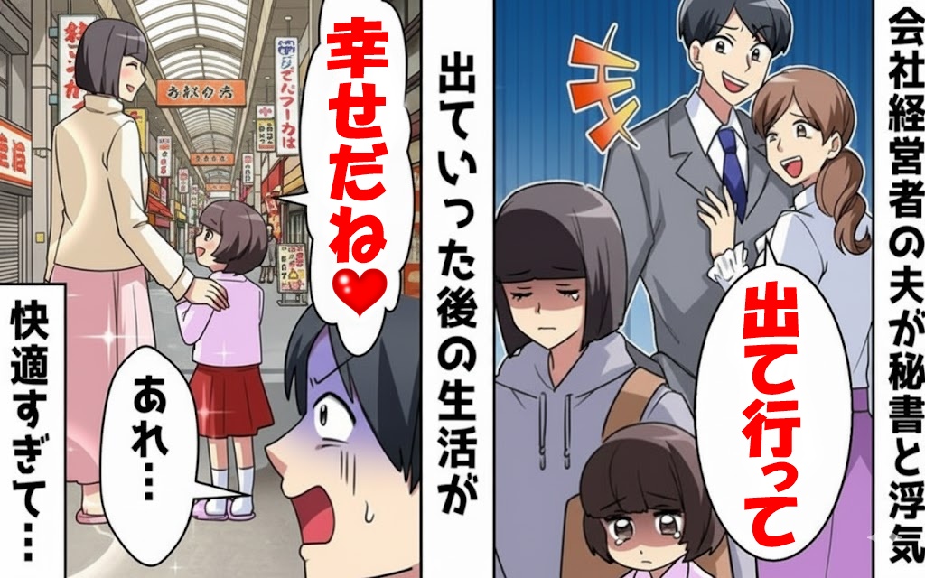 夫が秘書と浮気「出てって♡」娘と家を追われた主婦⇒2年後、人生逆転！不倫夫の自業自得な結末とは？