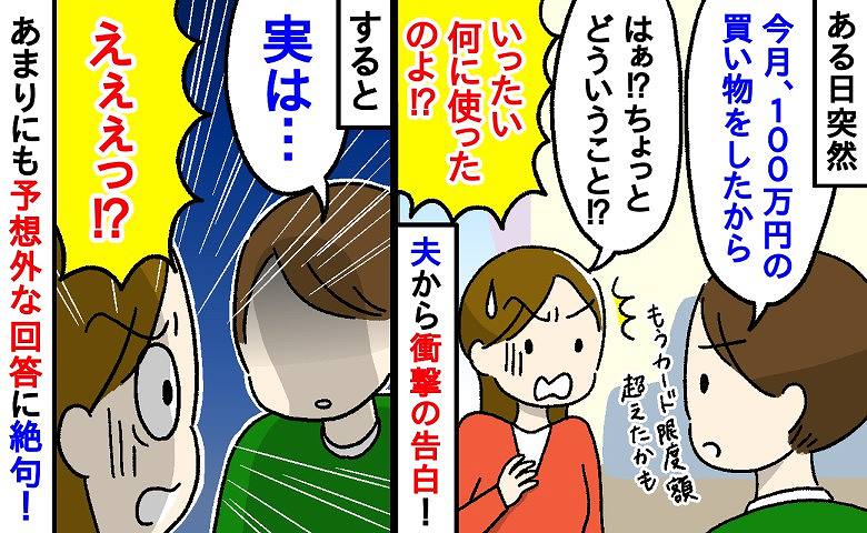 夫「100万円の買い物をした」衝撃の告白に青ざめた私。は？車？賭けごと？…→まさかの使い道に絶句！