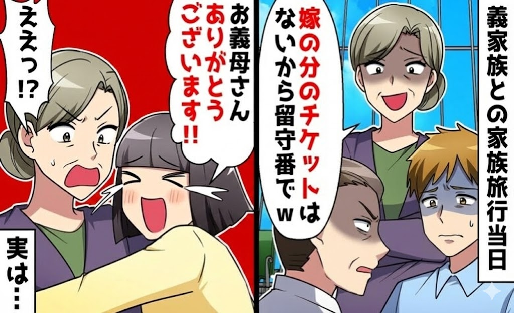 空港で義母「嫁のチケットはない！留守番ね」私「ありがとうございます！」嫁が喜んだ理由は？その後