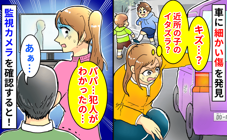 「近所の子のイタズラ？」車に無数の傷！家族は心当たりなし→監視カメラ確認し絶句！笑う夫…犯人は