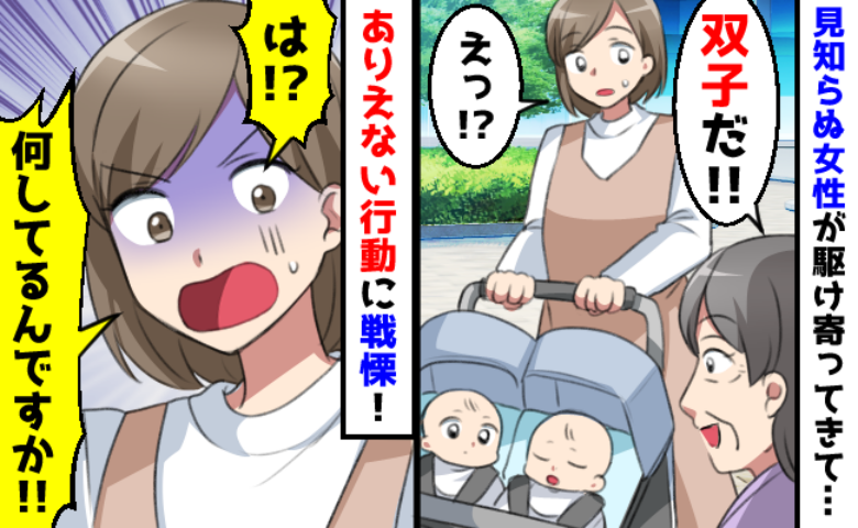 「双子だ！」見知らぬ女性が駆け寄ってきてわが子を観察…え！？次の瞬間、信じられない行動に出て！？