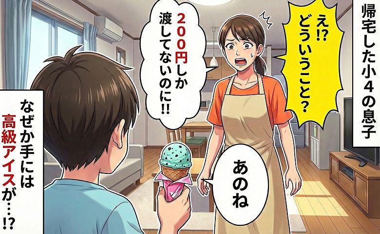 「200円しか渡してないのになぜ！？」帰宅した息子の手には高級アイス…！→「実はね…」息子の言葉に顔面蒼白