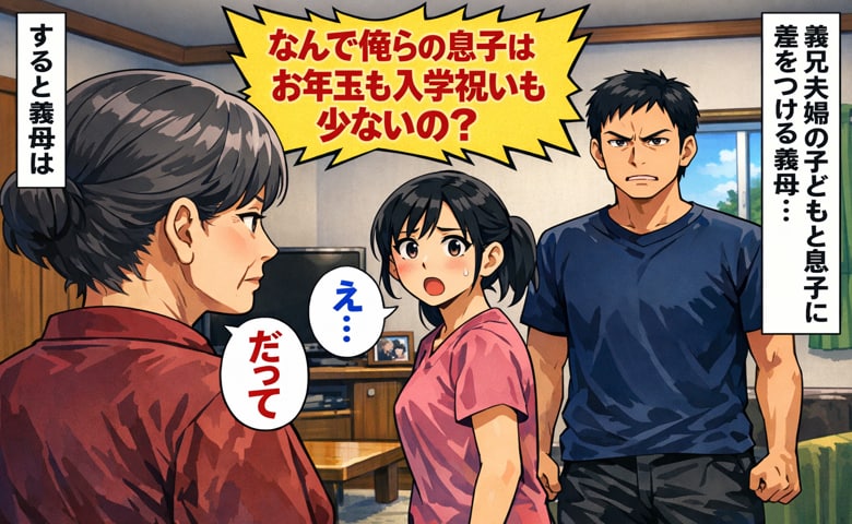 夫「なんで俺らの息子は少ないの？」入学祝いもお年玉も義兄の子どもと差が…→とうとう夫が義母に切り出すと…！？