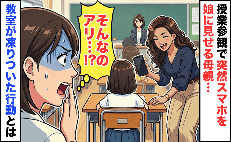 授業参観中に「ハロー！」大声の母親が娘の机にスマホを置き！？→教室が凍りついた驚愕の行動とは…