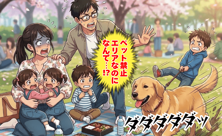 「え、怖すぎ」ペット禁止の広場に大型犬が！幼児が引きずられながら接近してきて…保護者は一体！？