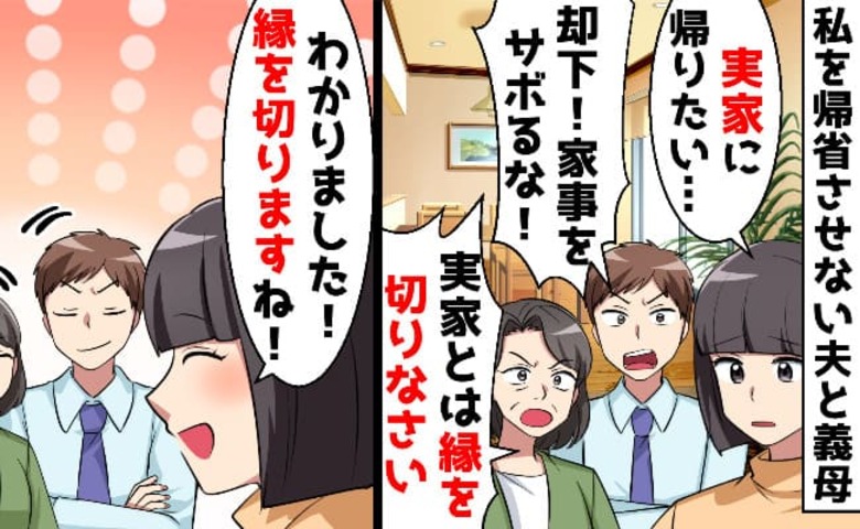 義母「嫁なら実家とは縁を切れ！」帰省したいと告げると拒絶→はーい♡従うフリして反撃！義母と夫が驚愕！結末は