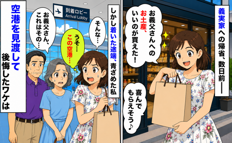 義父へのお土産を買って義実家へ「喜んでもらえそう♪」う、嘘でしょ…？空港を見渡して、後悔したワケ
