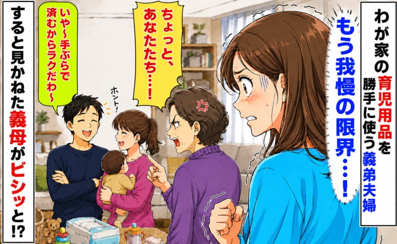 義弟夫婦「手ぶらで済むからラクだわ〜」わが家の育児用品を勝手に使い放題→すると限界の私を見た義母がビシッと！？
