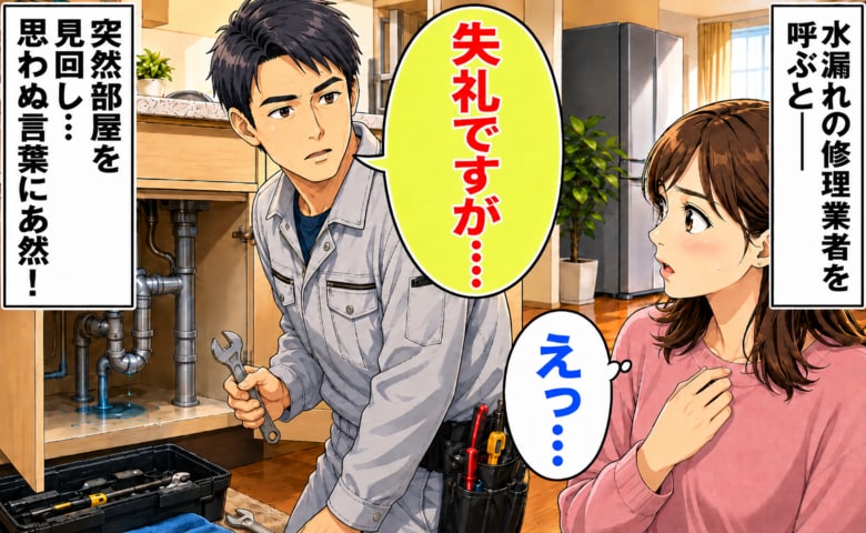 「失礼ですが…」水漏れ修理に来たスタッフが急に部屋を見回し…→かけられた予想外の一言に「え、今なんて？」