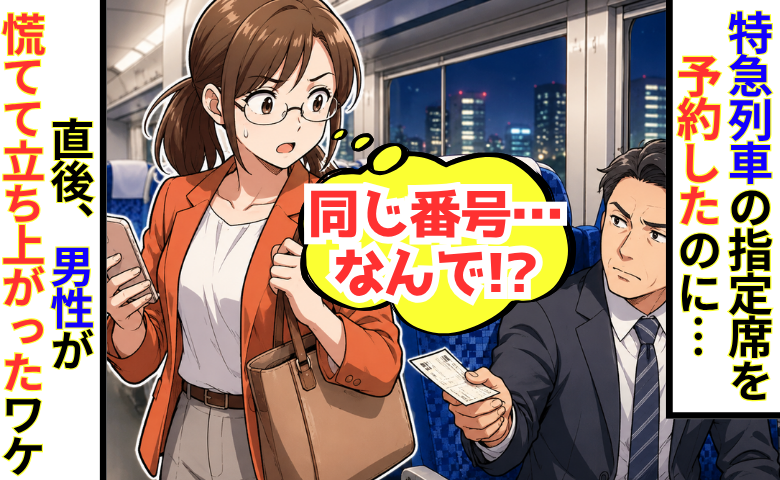  「私の席ですが…」特急の指定席に見知らぬ男性「え、同じ座席番号！？」直後、男性は顔面蒼白に…なぜ？