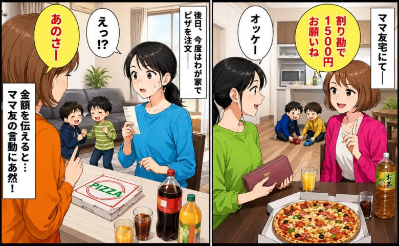 ママ友宅でピザを注文「半分で1500円ね」すぐに支払った私→後日、わが家で注文すると…ママ友の言動にあ然！