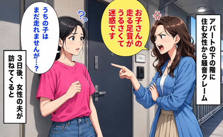 下階の女性「お子さんの足音がうるさい」私「まだ走れないんですが…」→3日後、女性の夫の訪問で判明した事実にあ然　