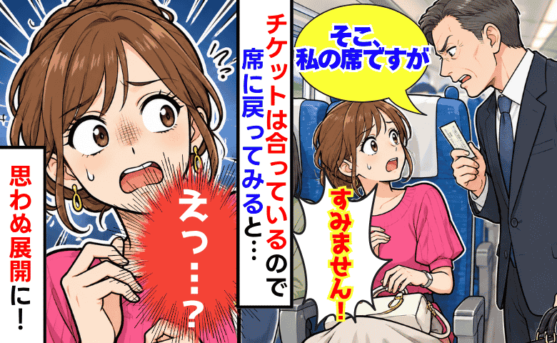新幹線で「席、間違ってますけど」男性に怒られ慌ててデッキへ→ん？チケットは合ってる…席に戻ると「え！」