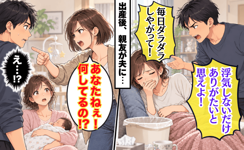 夫「浮気しないだけありがたいと思え」寝たきり妊婦に暴言→出産後、親友が夫に痛烈な一言を放つと！？