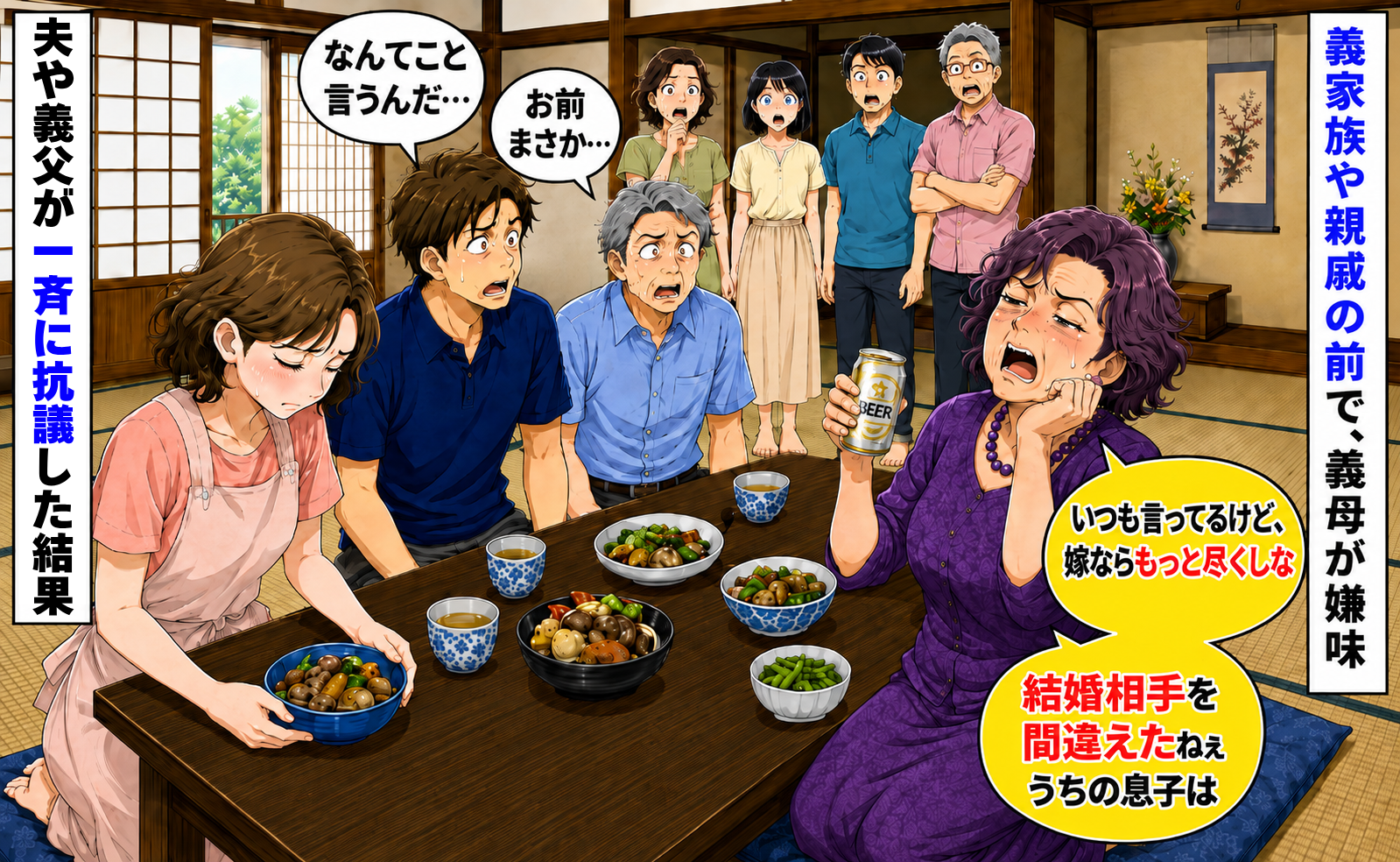 「息子は結婚相手を間違えたねぇ」親戚たちの前で義母が嫌味⇒「お前…」夫や義父が一斉に抗議した結果