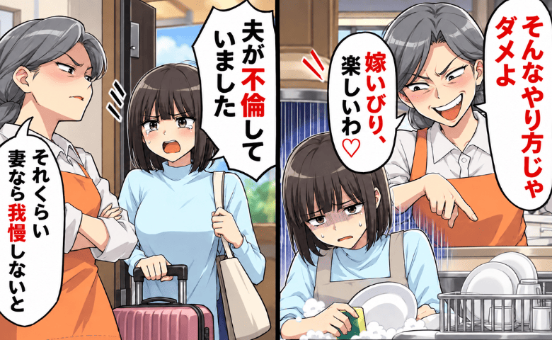 義母「嫁いびり、楽しいわ♡」夫にSOSも不倫発覚で味方ゼロ→家を出る日に現れた人物によって形勢逆転！？