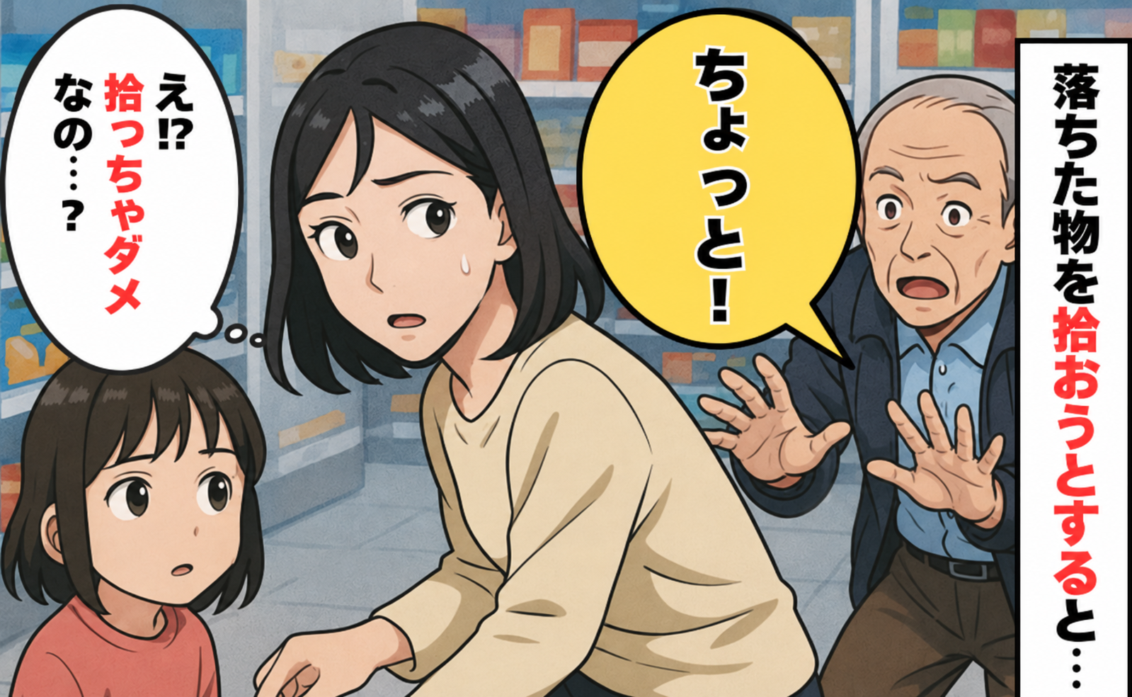 スーパーで落とした商品を拾おうとすると、見知らぬ男性「ちょっと！」え…ダメだった？思わぬ展開に
