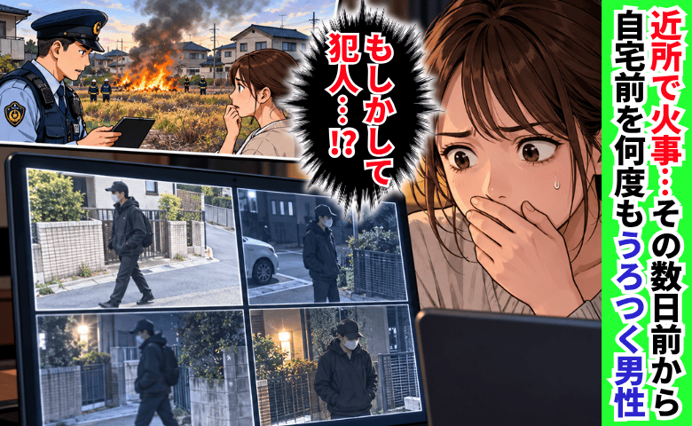近所で火事「まさか犯人は…」防犯カメラに何度も自宅前をうろつく男性の姿→後日見かけた場所にゾッ…