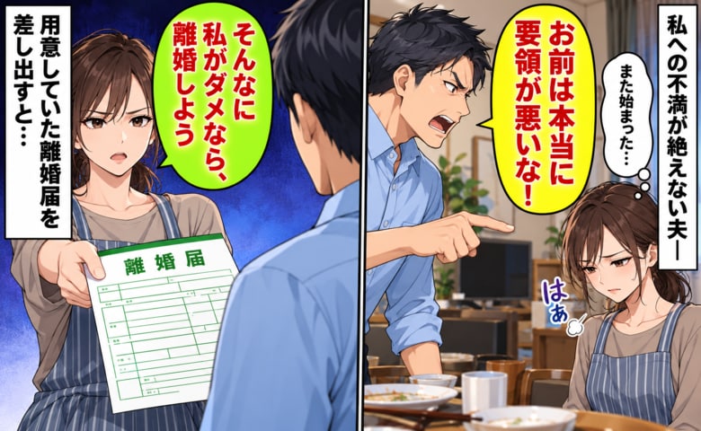 「お前は本当に要領が悪いな」何度も私をののしる夫…→私「そんなにダメな妻なら、離婚しましょうか？」離婚届を差し出すと