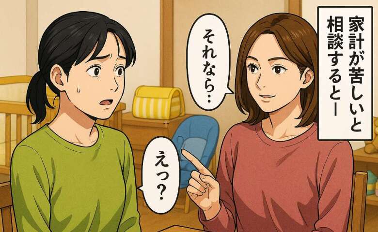 私「家計がピンチで…」友人「それなら…」働けなくなった私に友人から提案が…。夫に相談すると！？