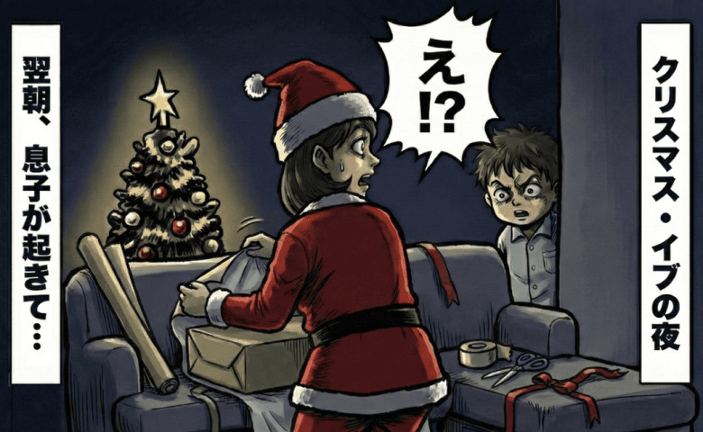 息子「サンタさん…？」クリスマスイブの夜中、わが子が起きてヒヤッ！でも…息子の“解釈”に救われた