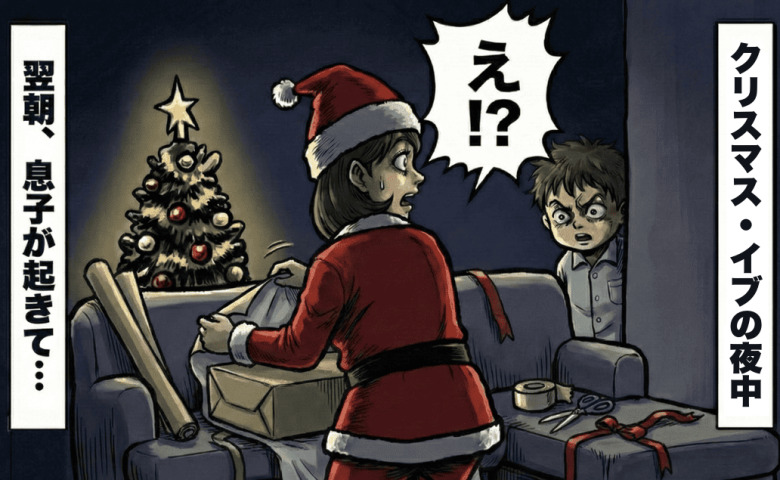 息子「サンタさん…？」クリスマスイブの夜中、わが子が起きてヒヤッ！でも…息子の“解釈”に救われた