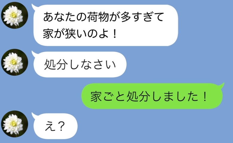 同居の義母「狭い！あなたの荷物捨てて！」私「わかりました！」処分したのは家で…！？夫と義母の末路