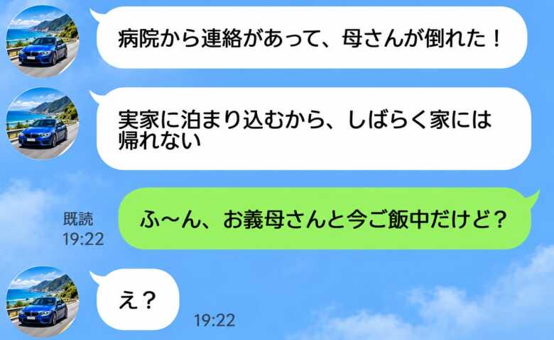夫「母さんが倒れたから実家に泊り込む！」私「お義母さんと今ご飯中だけど？」嘘を重ねた夫が迎えた、哀れな結末