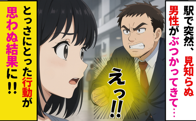 「この女にやられた！」駅で【ぶつかり男】に遭遇！？→とっさの行動がまさかの結果に！