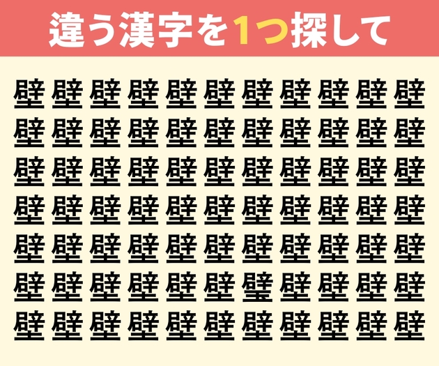 5秒で見つけられたら集中力スゴすぎ！【漢字クイズ】ついでに「完璧」と「完壁」、どっちが正しい？