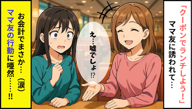「クーポンあるからランチしよう！」ママ友に誘われてファミレスへ→「そんな！嘘でしょ…（涙）」お会計で唖然！